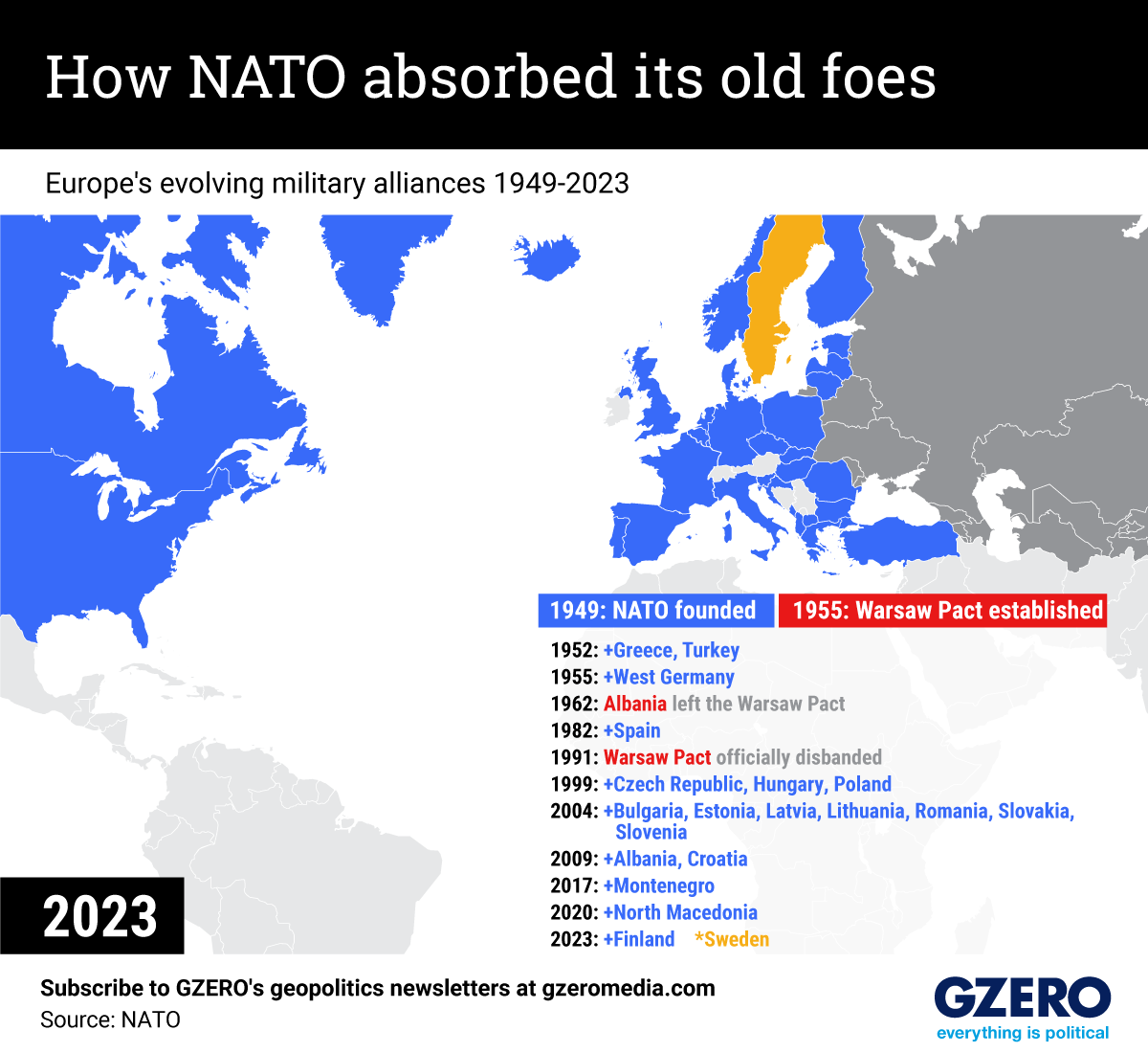 Animated map showing NATO expansion over time